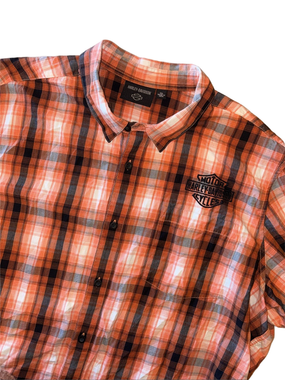 Harley-Davidson Orange Plaid Button Up Shirt 3XL Performance Eagle Graphic”